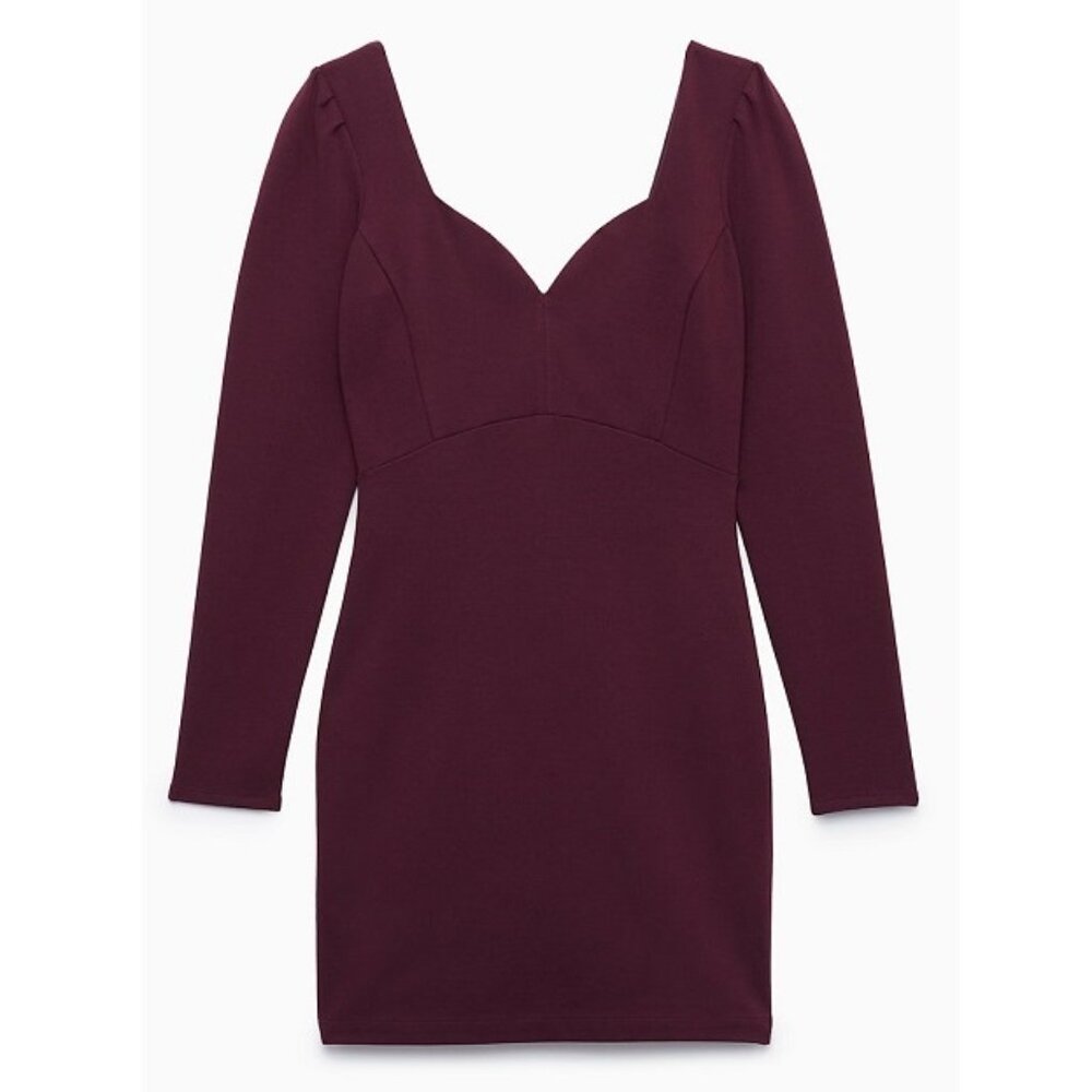 Aritzia Talula Ponte knit long sleeve sheath dress in burgundy